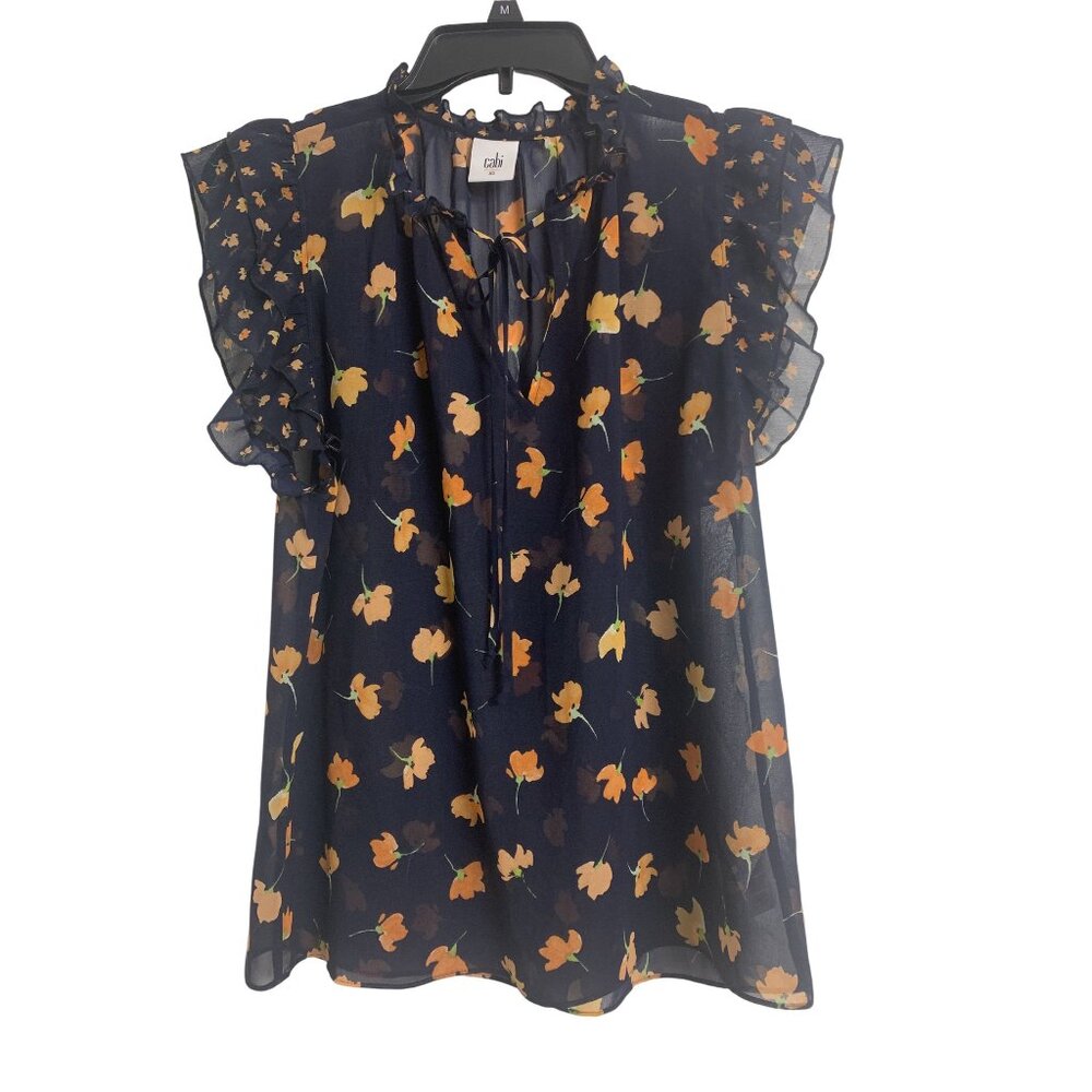 Cabi XS‎ #5522 California Poppy Sheer Ruffle Blouse Feminine Casual